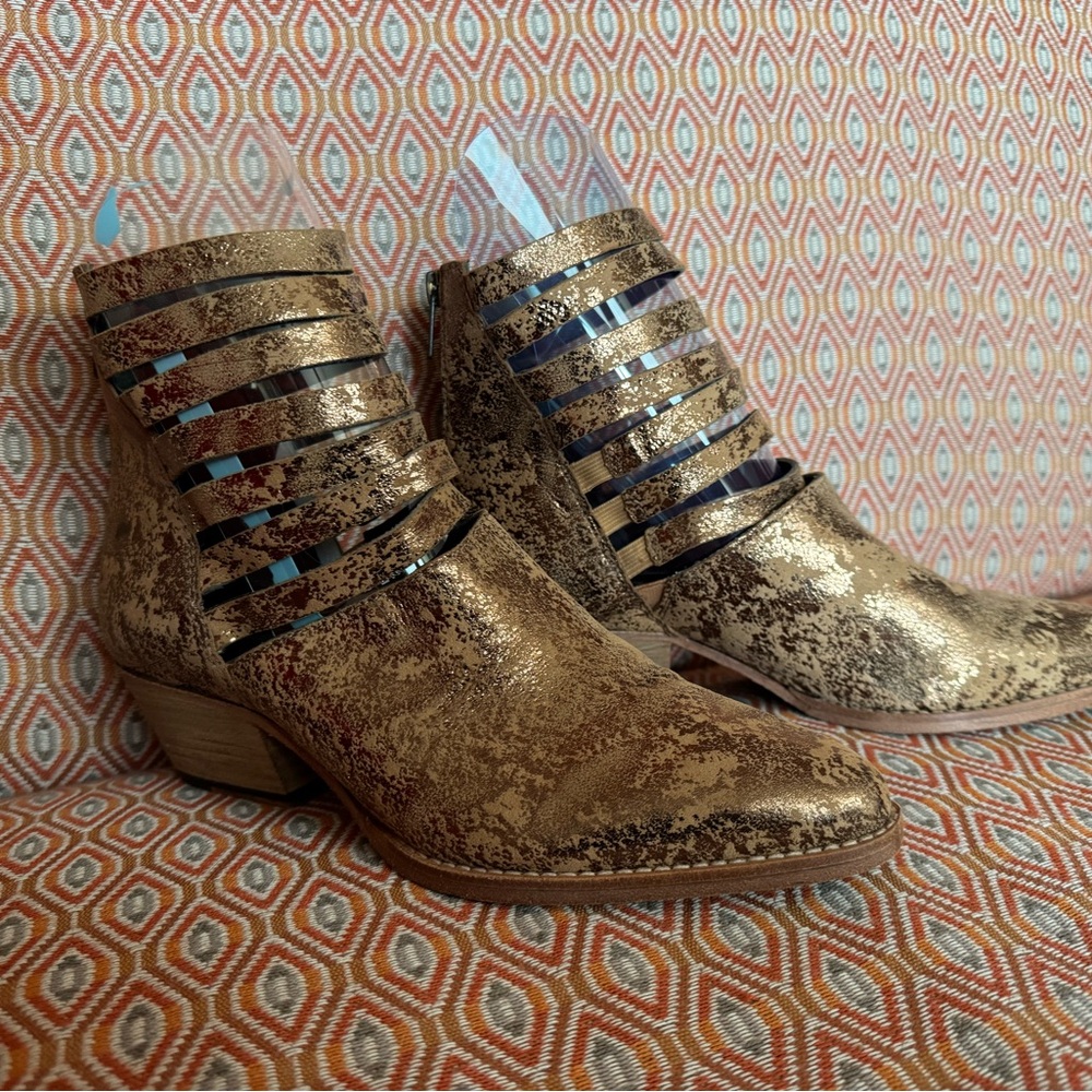 Free People Metallic Gold Cutout Ankle Booties